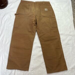 Carhartt Carpenter Work Pants Dungaree Fit Double Knee Beat Up Stained Brown